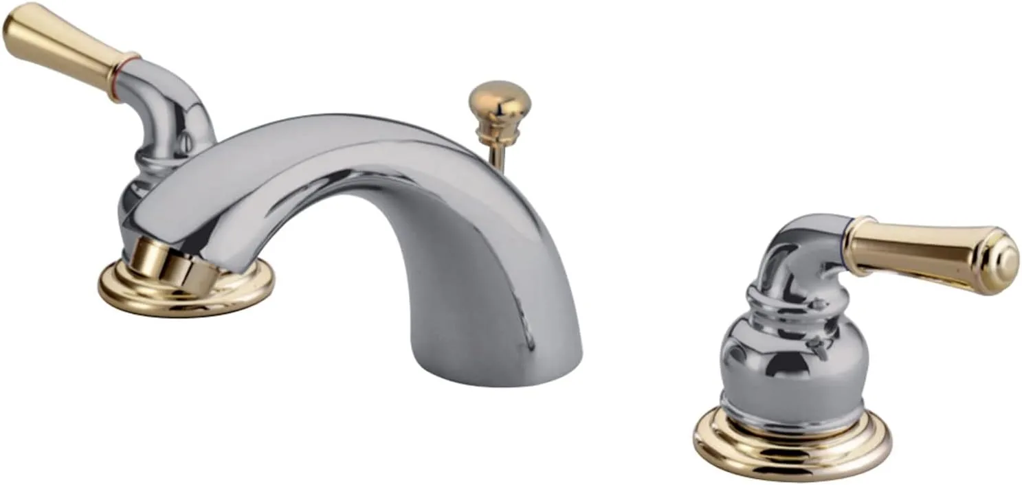 Kingston Brass KB954 Magellan II 4-Inch to 8-Inch Mini Widespread Lavatory Faucet with Metal lever handle, Polished Brass, Polished Chrome