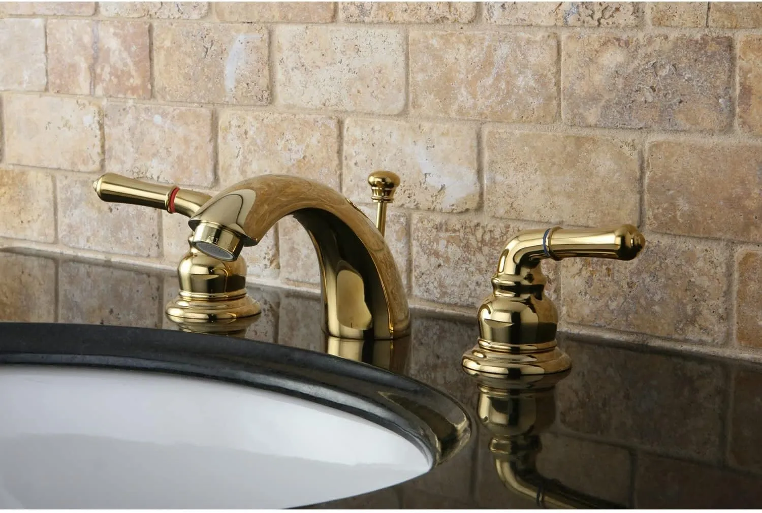 Kingston Brass KB954 Magellan II 4-Inch to 8-Inch Mini Widespread Lavatory Faucet with Metal lever handle, Polished Brass, Polished Chrome