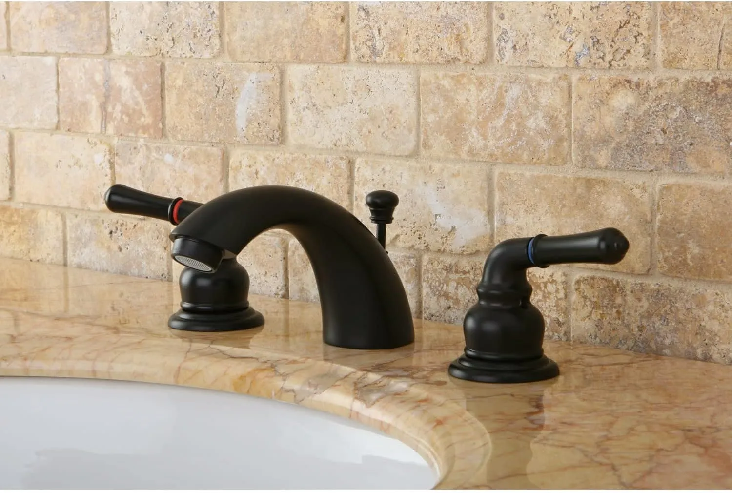 Kingston Brass KB954 Magellan II 4-Inch to 8-Inch Mini Widespread Lavatory Faucet with Metal lever handle, Polished Brass, Polished Chrome
