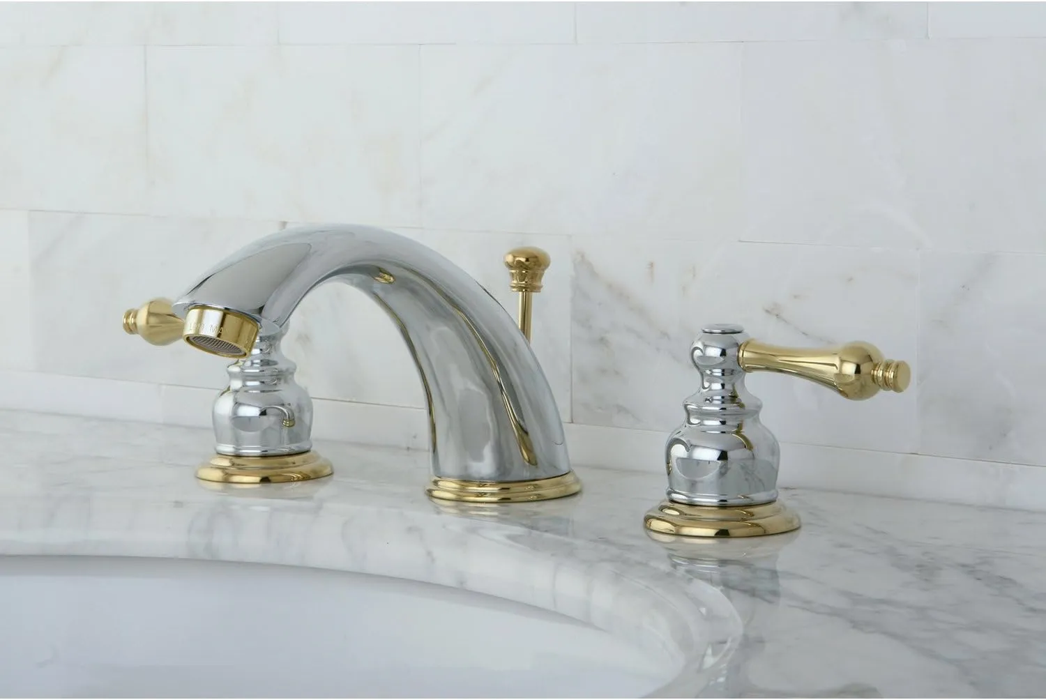 Kingston Brass KB974AL Victorian Widespread Lavatory Faucet with Metal lever handle, Polished Chrome and Polished Brass,8-Inch Adjustable Center