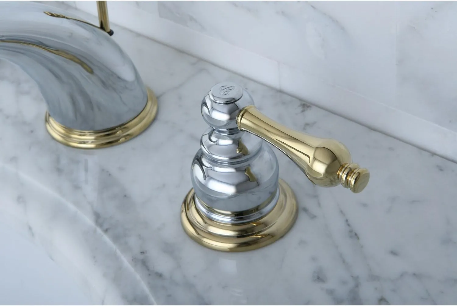 Kingston Brass KB974AL Victorian Widespread Lavatory Faucet with Metal lever handle, Polished Chrome and Polished Brass,8-Inch Adjustable Center