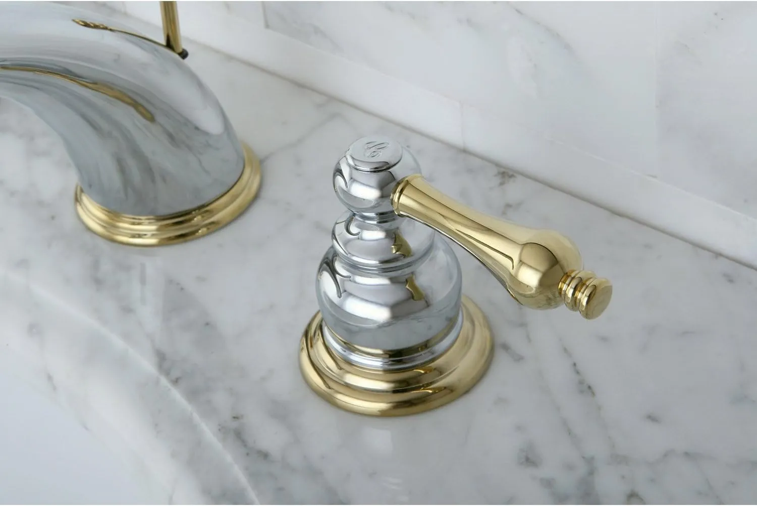 Kingston Brass KB974AL Victorian Widespread Lavatory Faucet with Metal lever handle, Polished Chrome and Polished Brass,8-Inch Adjustable Center