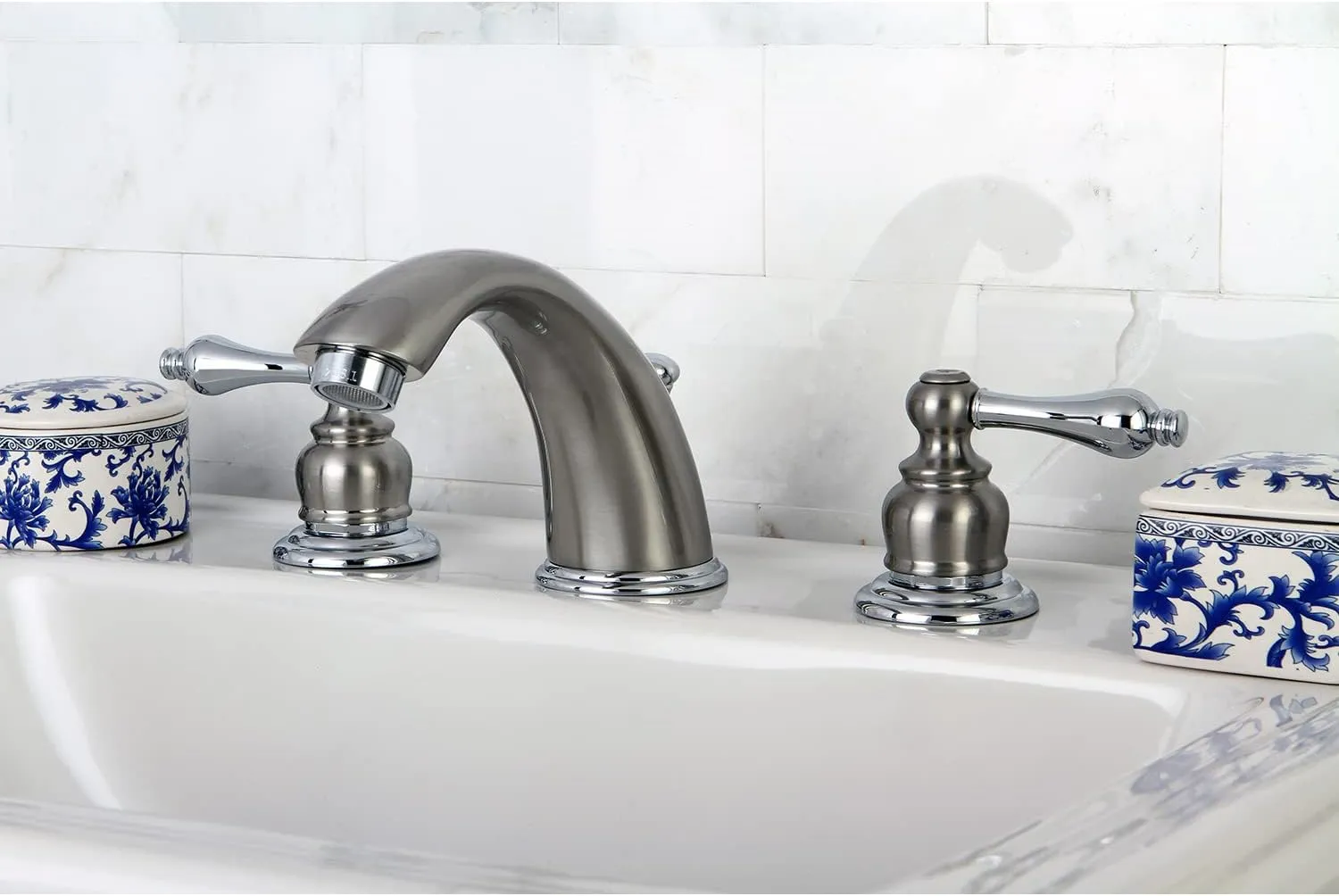 Kingston Brass KB977AL Victorian Widespread Bathroom Faucet, 8-Inch Adjustable Center, Brushed Nickel/Polished Chrome