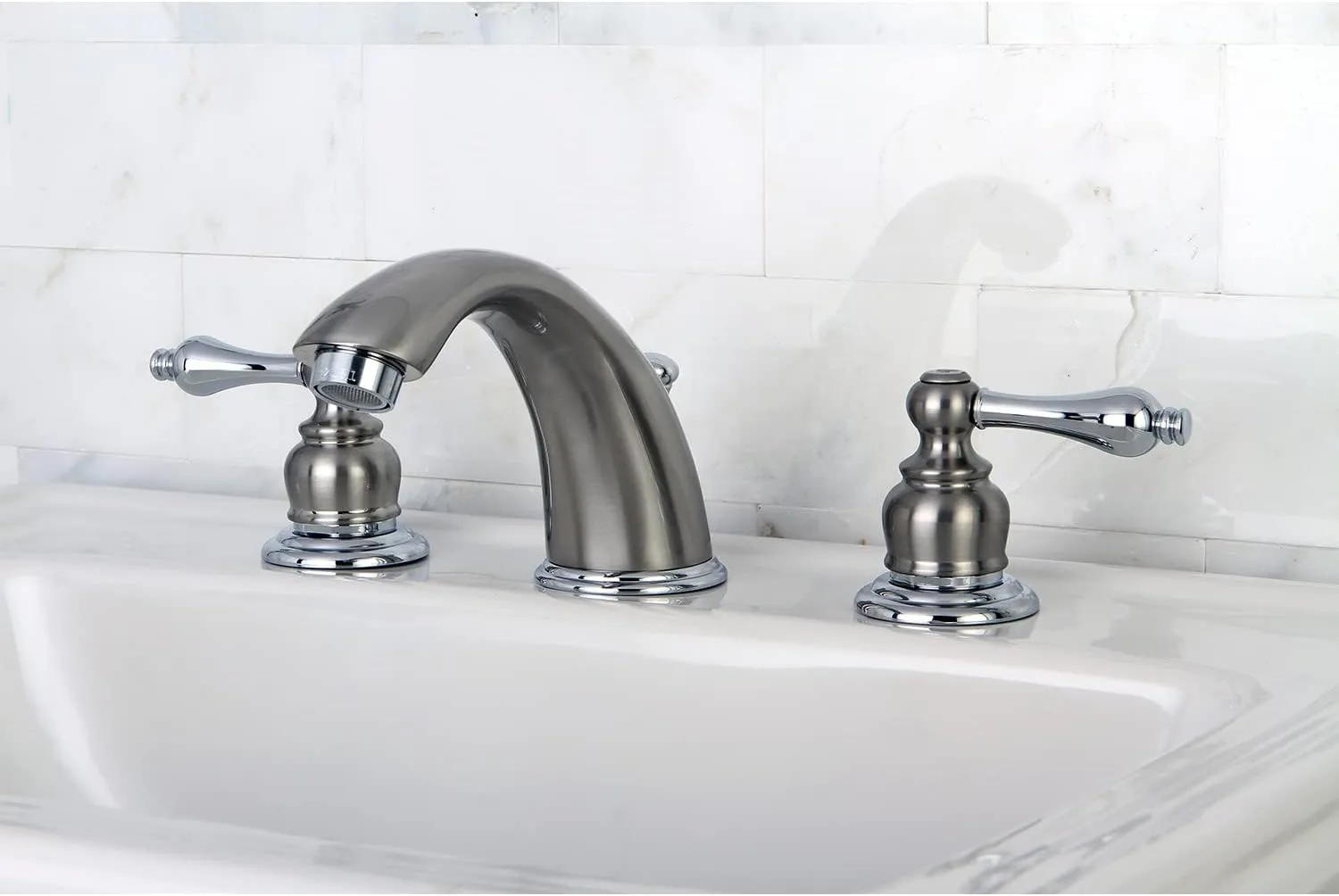 Kingston Brass KB977AL Victorian Widespread Bathroom Faucet, 8-Inch Adjustable Center, Brushed Nickel/Polished Chrome