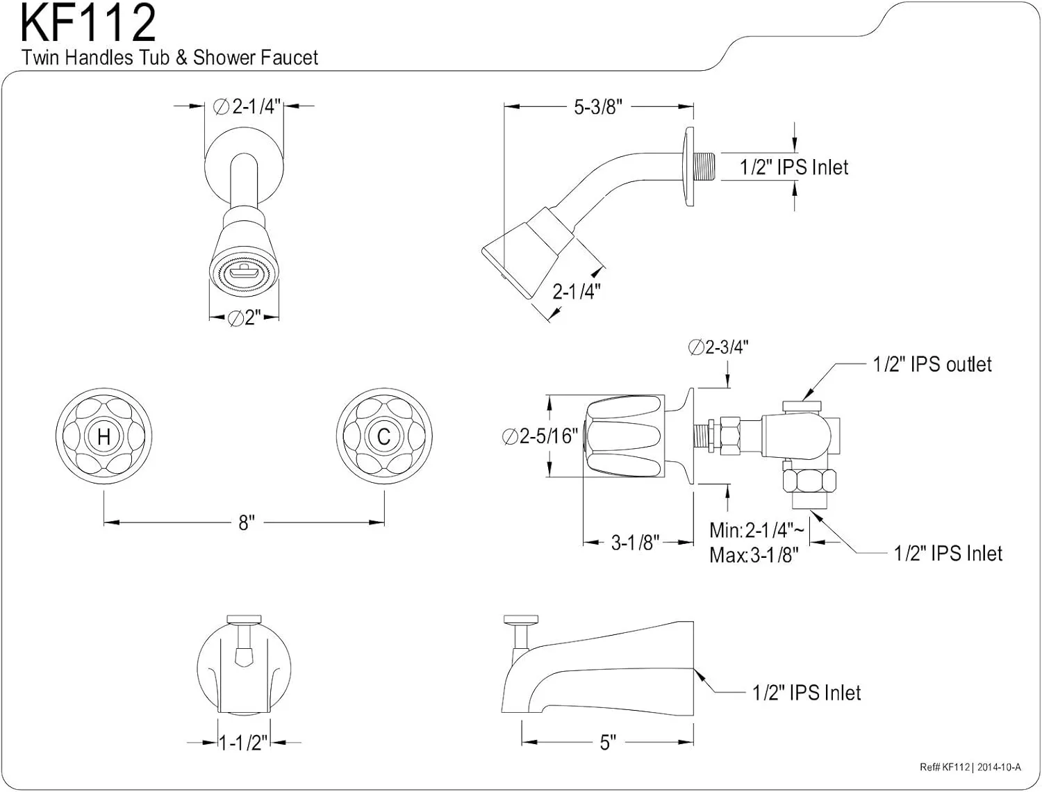 Kingston Brass KF112 Americana 8-Inch Twin Handle Center Tub and Shower Valve, Polished Chrome