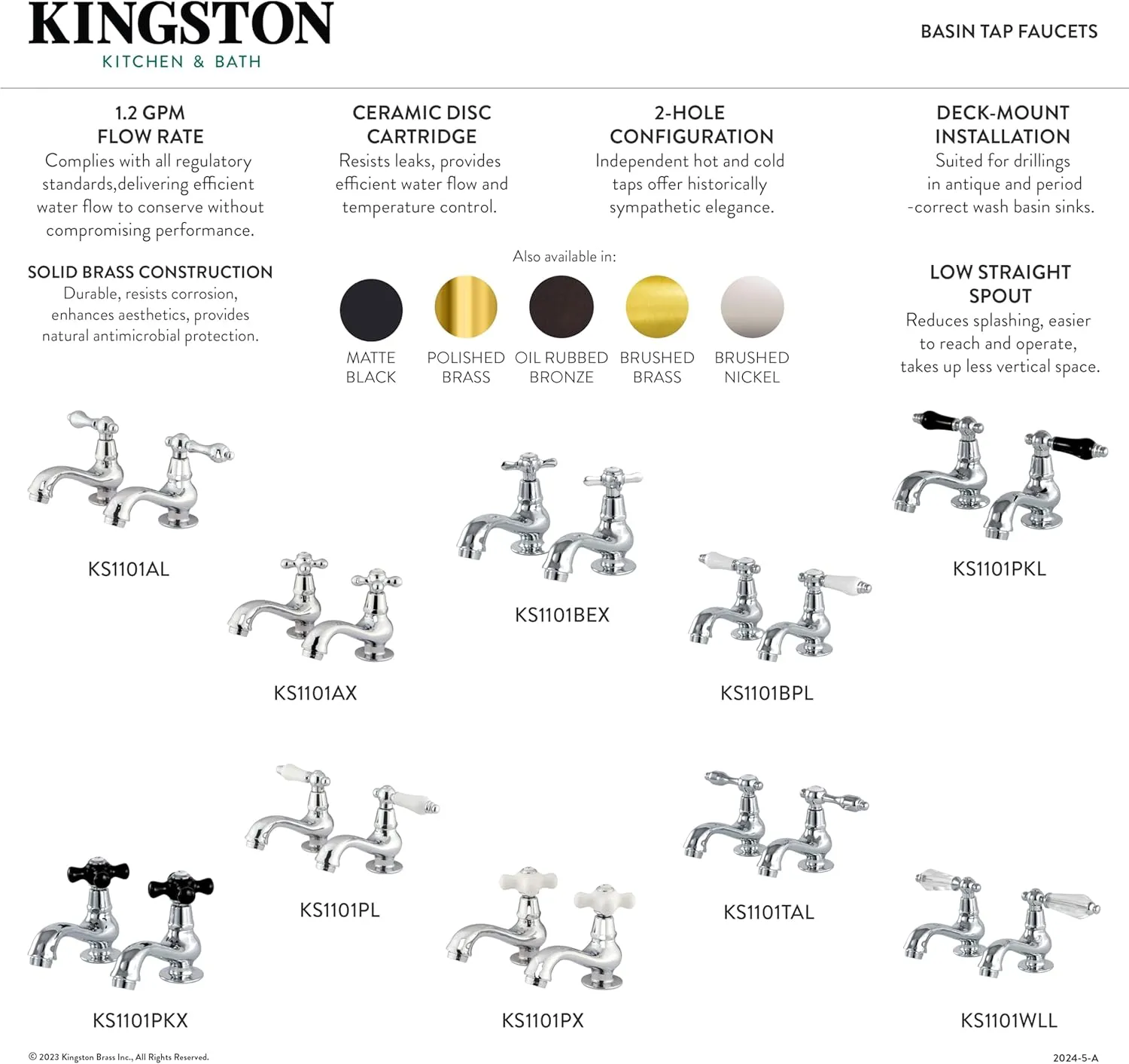 Kingston Brass KS1101PX Heritage Basin Tap Faucet, Polished Chrome, 4.38 x 2.5 x 1.88
