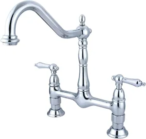 Kingston Brass KS1171AL Heritage Bridge Kitchen Faucet, 8-1/2" Spout Reach, Polished Chrome
