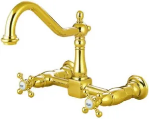Kingston Brass KS1242AX Heritage Bridge Kitchen Faucet, 8-1/2", Polished Brass