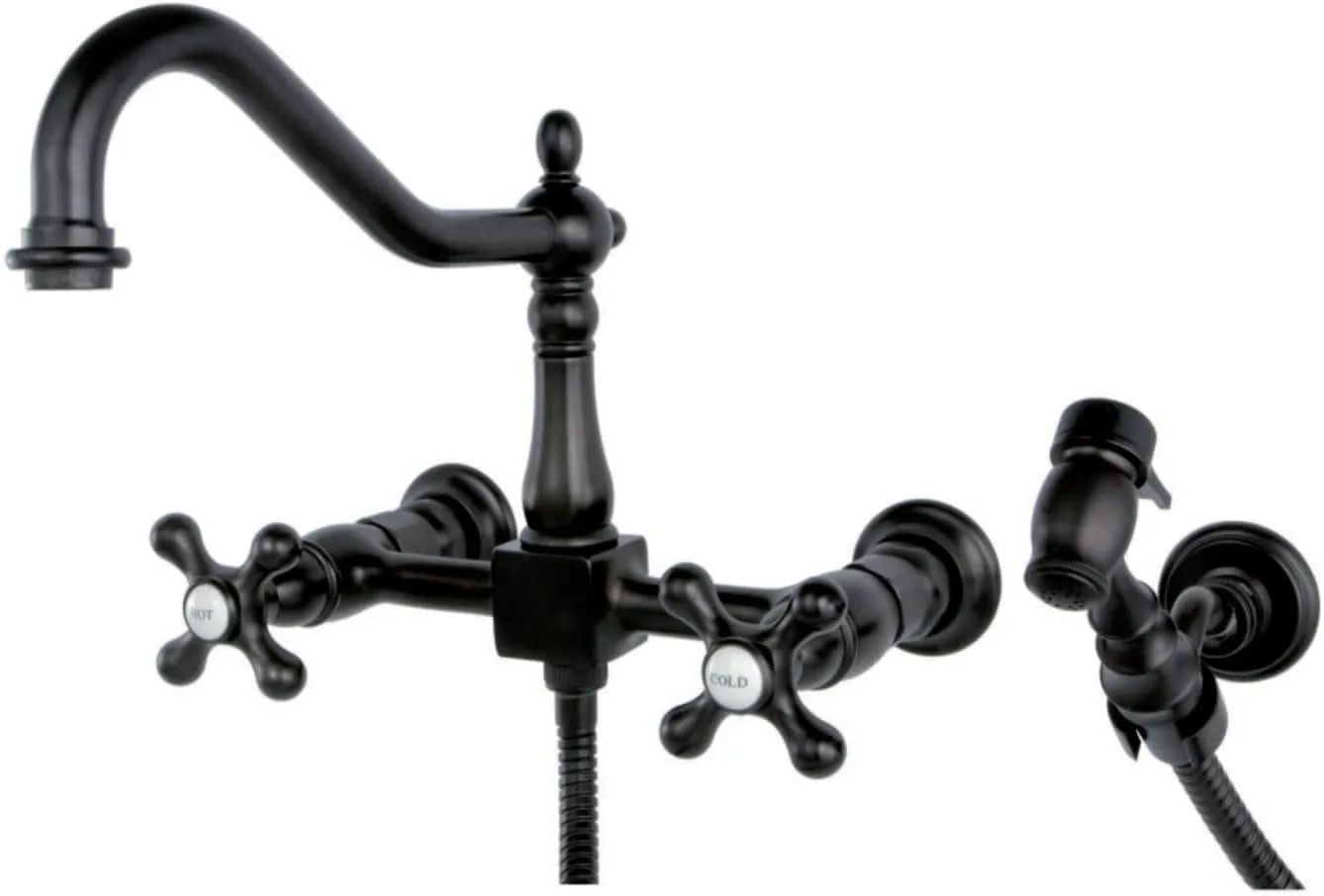 Kingston Brass KS1245AXBS Heritage Bridge Kitchen Faucet, 8-1/2" Spout Reach, Oil Rubbed Bronze