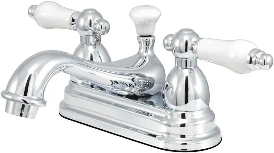 Kingston Brass KS3601PL Restoration 4-Inch Centerset Lavatory Faucet with Porcelain Lever Handle, Polished Chrome