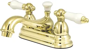 Kingston Brass KS3602PL Restoration 4-Inch Centerset Lavatory Faucet with Porcelain Lever Handle, Polished Brass
