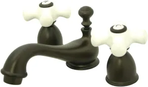 Kingston Brass KS3955PX Restoration Mini Widespread Lavatory Faucet with Porcelain Cross Handle, Oil Rubbed Bronze, 4-Inch Adjustable Center