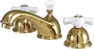 Kingston Brass KS3962PX Restoration Widespread Lavatory Faucet with Porcelain Cross Handle, Polished Brass, 8-Inch Adjustable Center