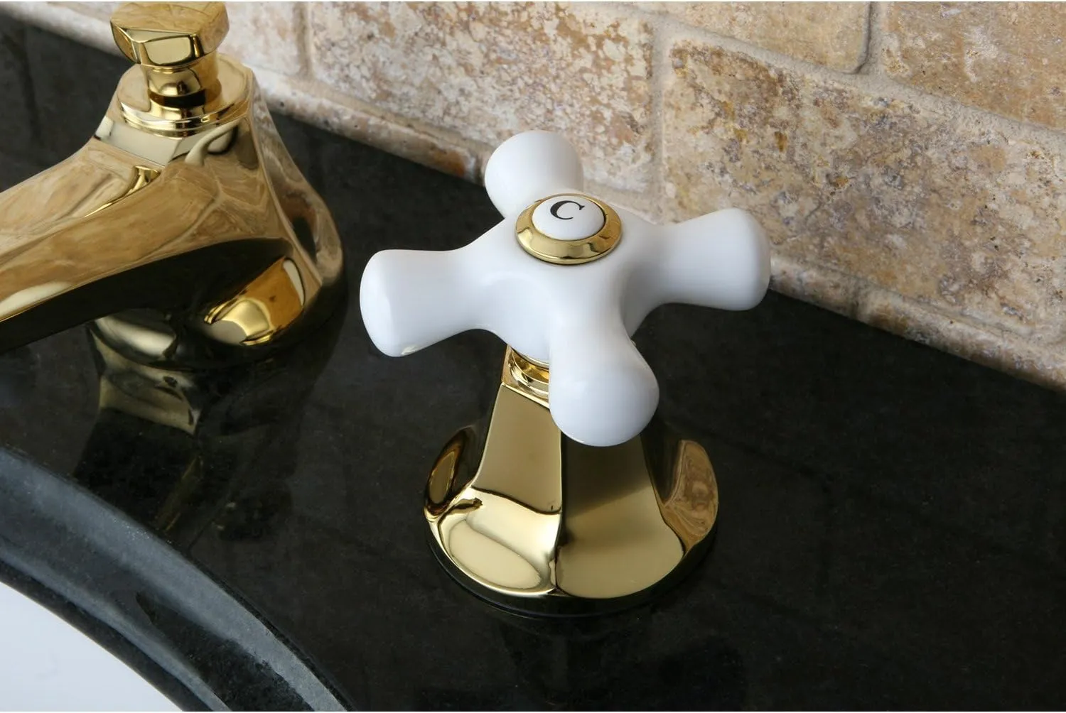 Kingston Brass KS4462PX Metropolitan Widespread Lavatory Faucet with Porcelain Cross Handle, Polished Brass