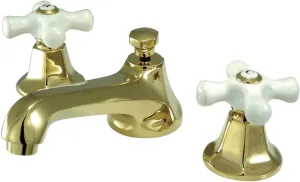Kingston Brass KS4462PX Metropolitan Widespread Lavatory Faucet with Porcelain Cross Handle, Polished Brass