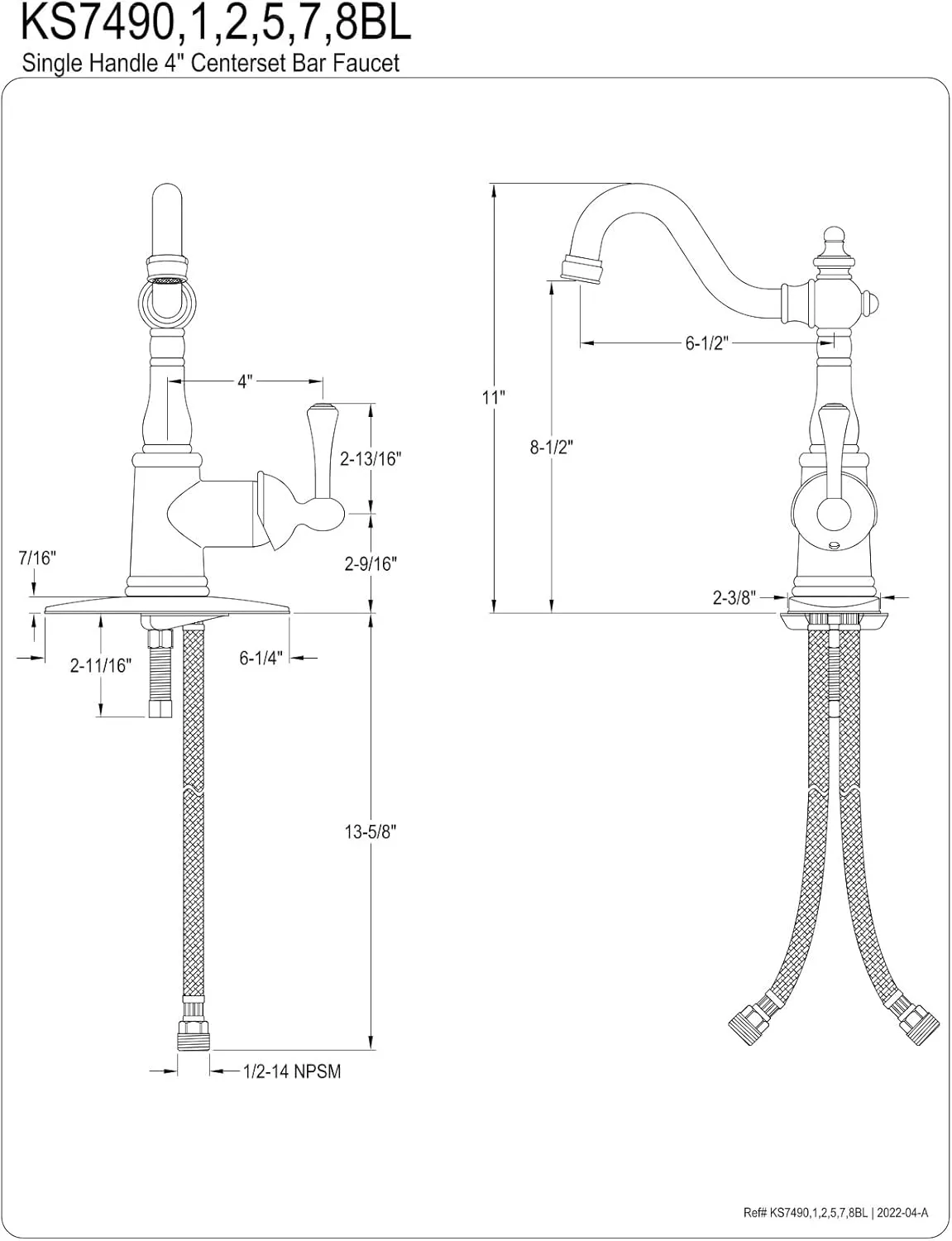 Kingston Brass KS7492BL English Vintage Bar Faucet, Polished Brass, 11.06 x 6.25 x 2.38