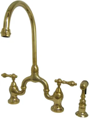 Kingston Brass KS7792ALBS English Country Bridge Kitchen Faucet, Polished Brass, 13.5 x 7.75 x 16.81