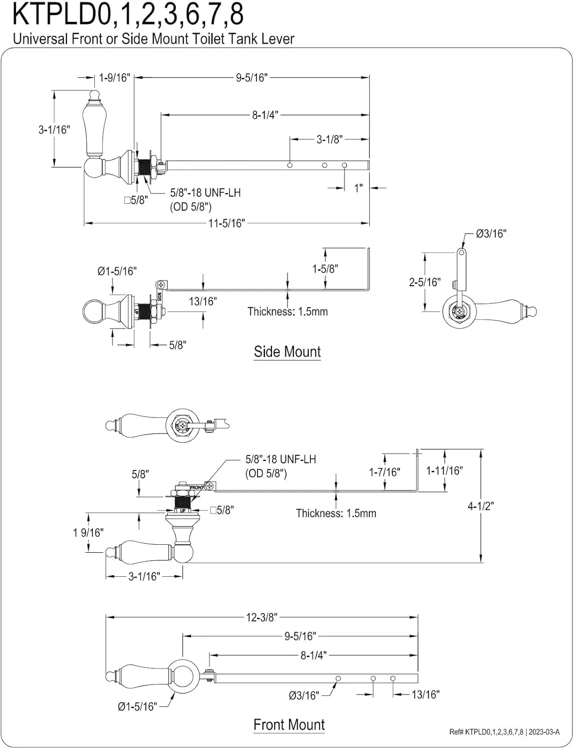 Kingston Brass KTPLD2 Victorian Universal Front or Side Mount Toilet Tank Lever, Polished Brass