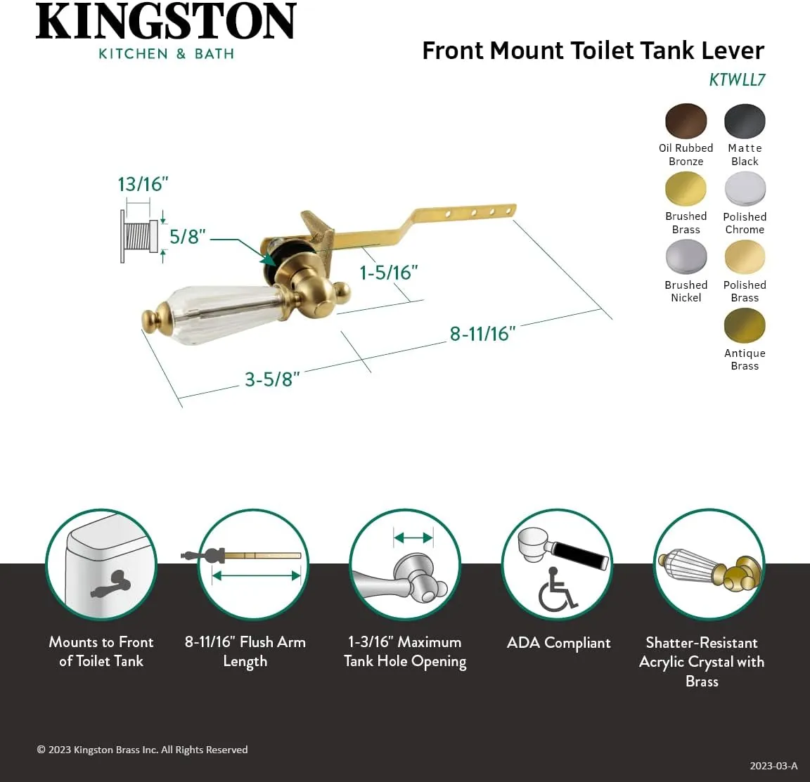 Kingston Brass KTWLL1 Wilshire Toilet Tank Lever, Polished Chrome