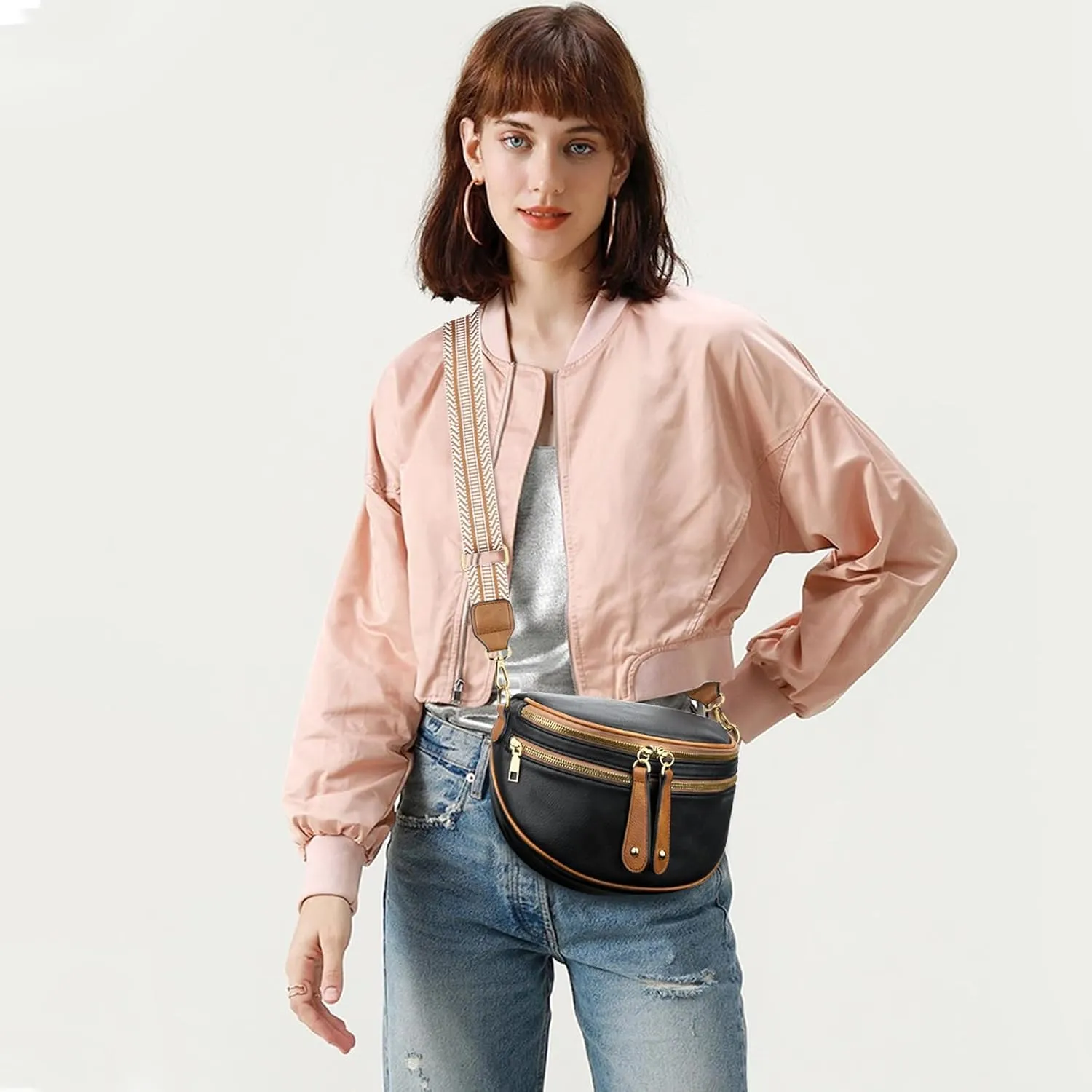 KKXIU Crossbody Sling Bag for Women Trendy Fanny Pack Vegan Leather Chest Bag