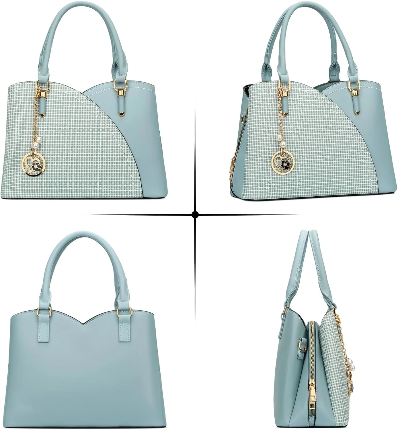 KKXIU Triple Compartments Purses and Handbags for Women Fashion Ladies Satchel Shoulder Top Handle Bag