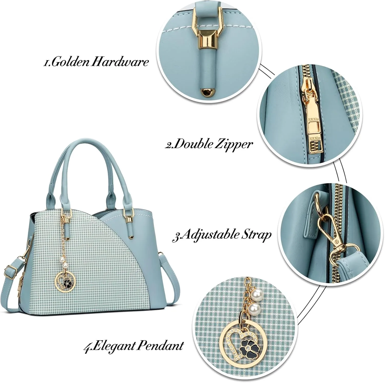 KKXIU Triple Compartments Purses and Handbags for Women Fashion Ladies Satchel Shoulder Top Handle Bag