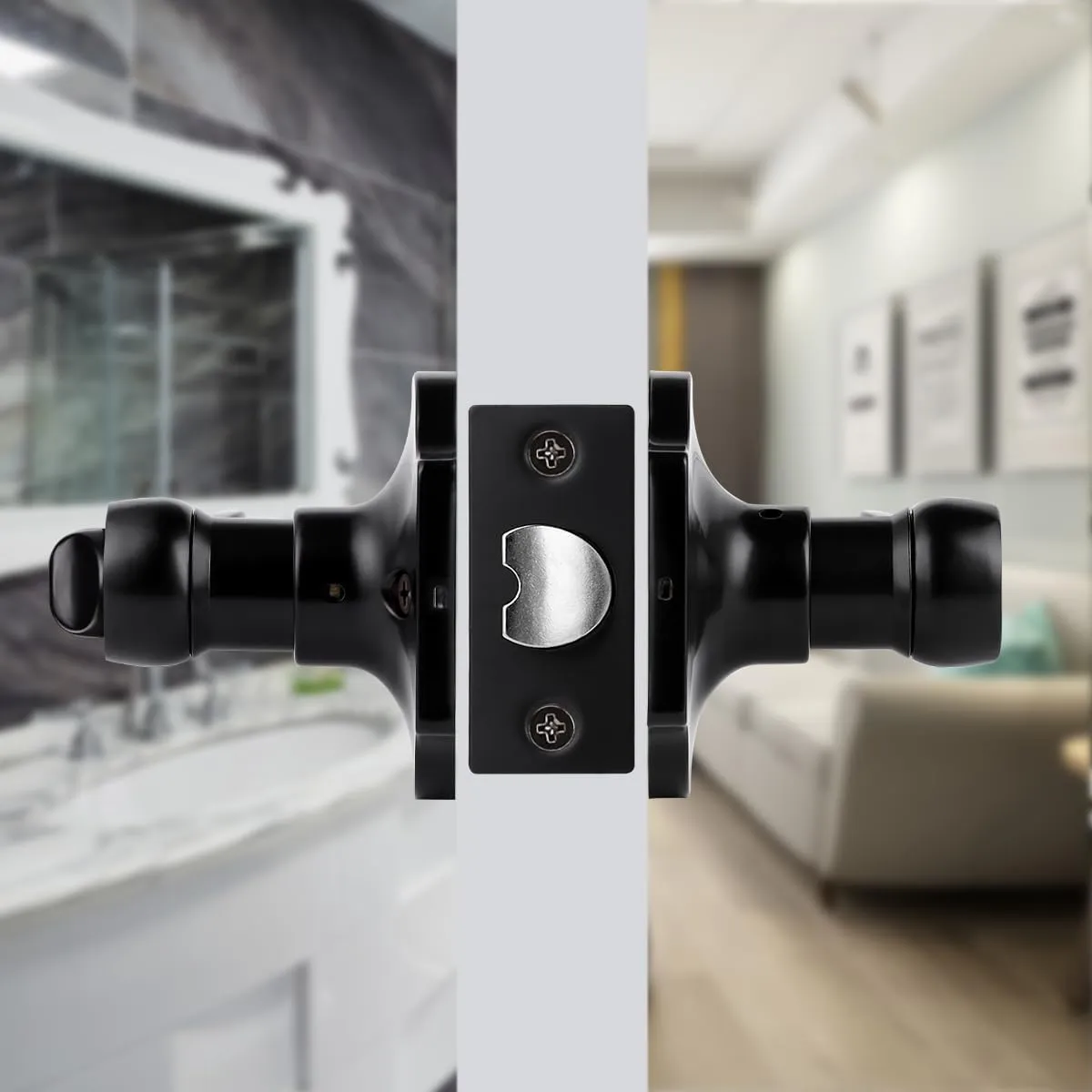 KNOBWELL Classic Privacy Door Handle Interior, Keyless Inside Door Levers with Lock for Bedroom/Bathroom, Antique Arch Matte Black Door Handle Wave Style