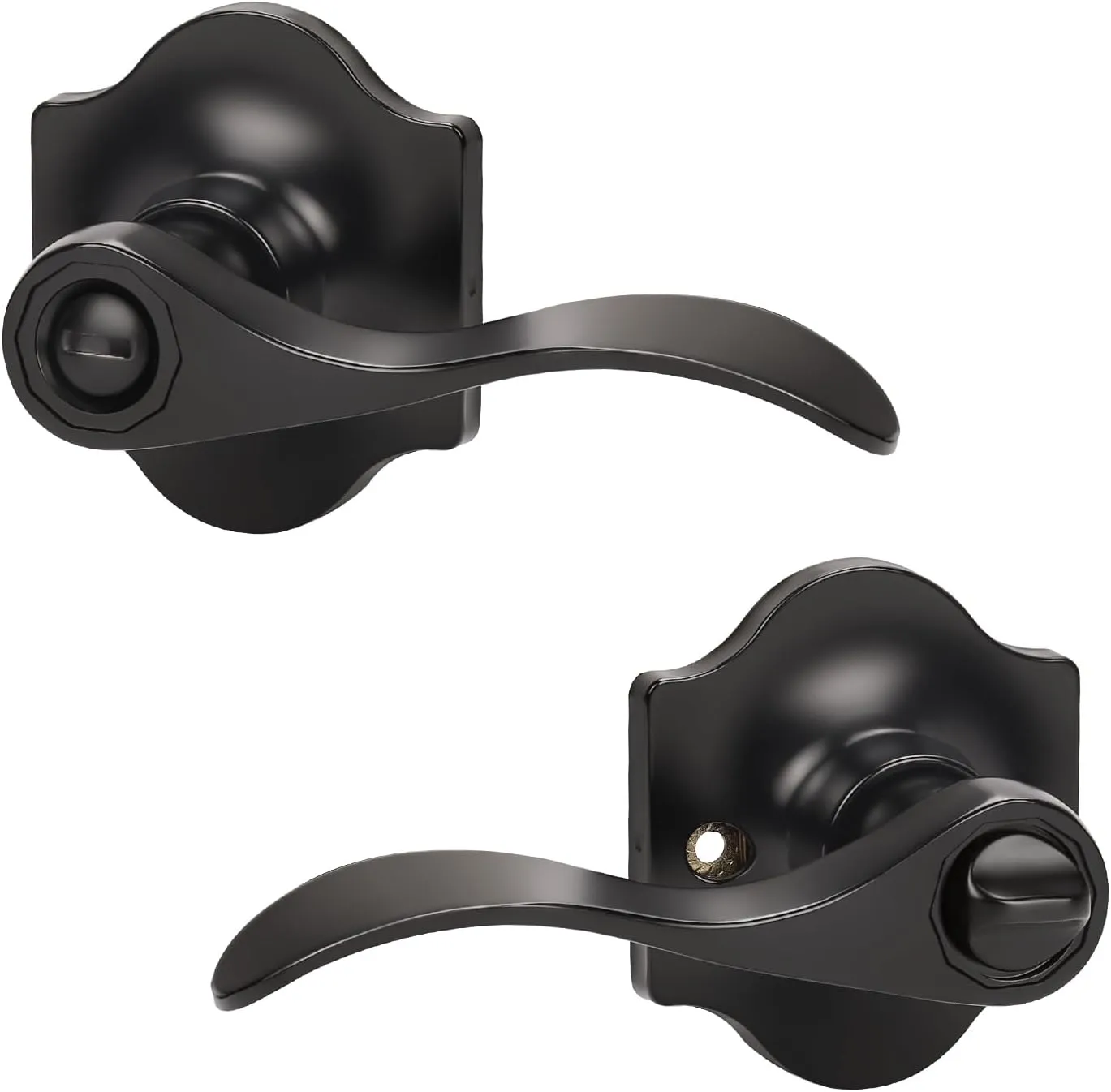 KNOBWELL Classic Privacy Door Handle Interior, Keyless Inside Door Levers with Lock for Bedroom/Bathroom, Antique Arch Matte Black Door Handle Wave Style