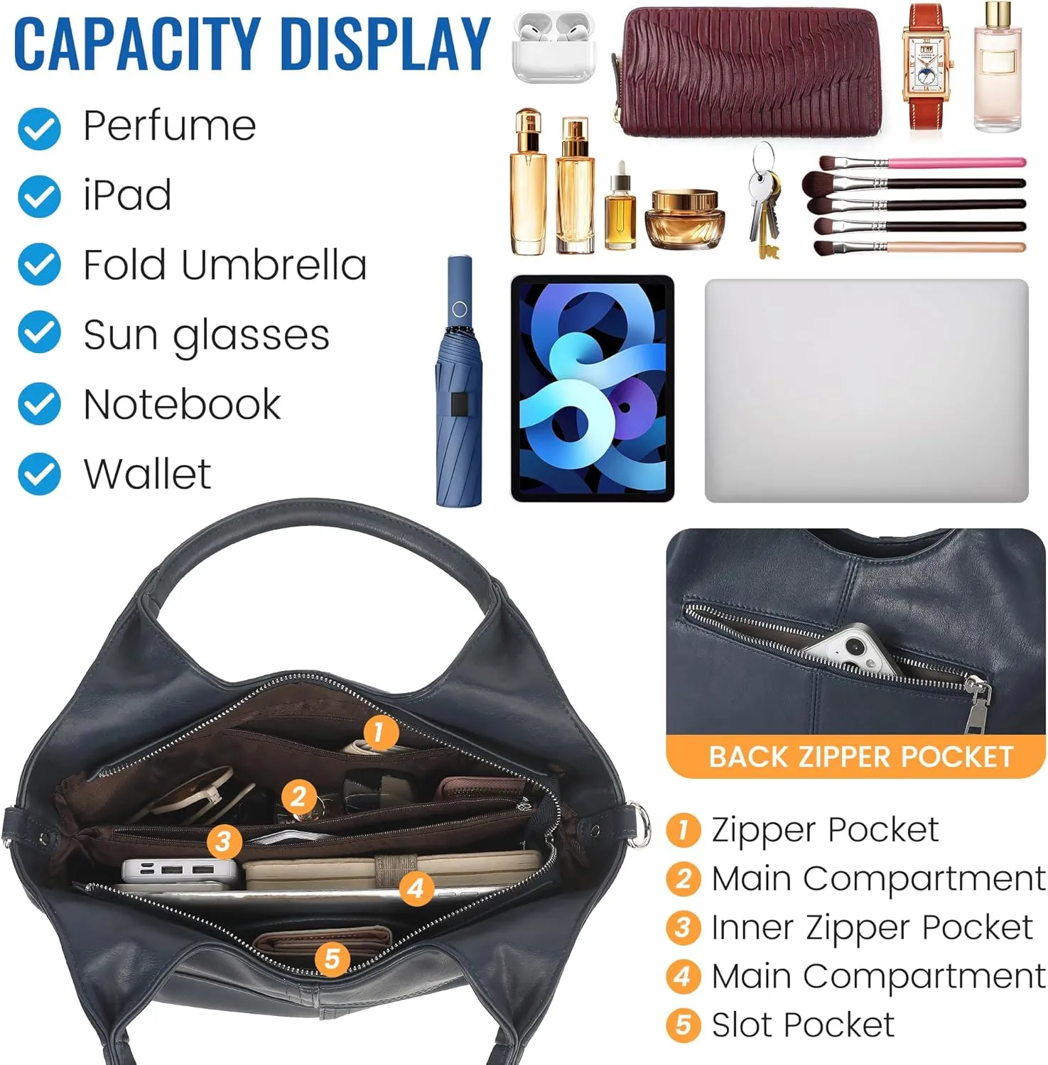 KOGTLA Vegan Leather Purses for Women with Detachable Satchel Strap, Ladies Handbags, Tote Hobo Bags with Top Handle