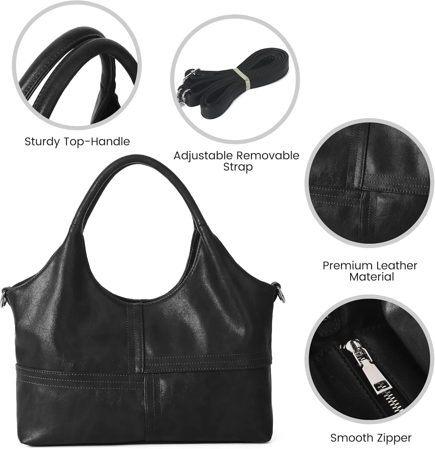 KOGTLA Vegan Leather Purses for Women with Detachable Satchel Strap, Ladies Handbags, Tote Hobo Bags with Top Handle