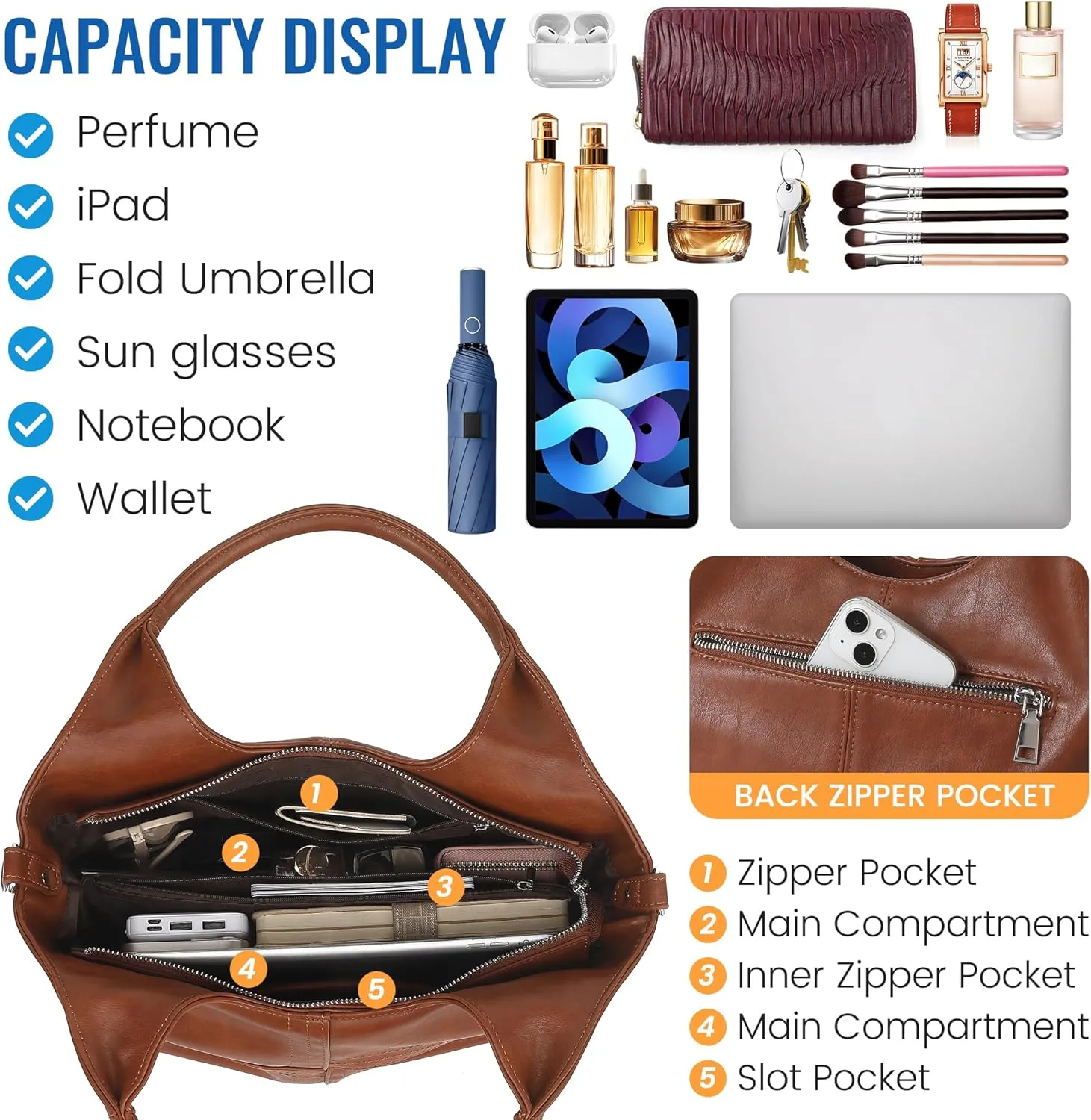 KOGTLA Vegan Leather Purses for Women with Detachable Satchel Strap, Ladies Handbags, Tote Hobo Bags with Top Handle
