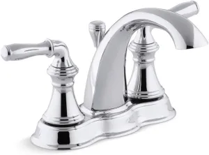 KOHLER 393-N4-CP Devonshire Centerset 4 inch Bathroom Faucet with Pop-Up Drain Assembly, 2-Handle Bathroom Sink Faucet, 1.2 gpm, Polished Chrome