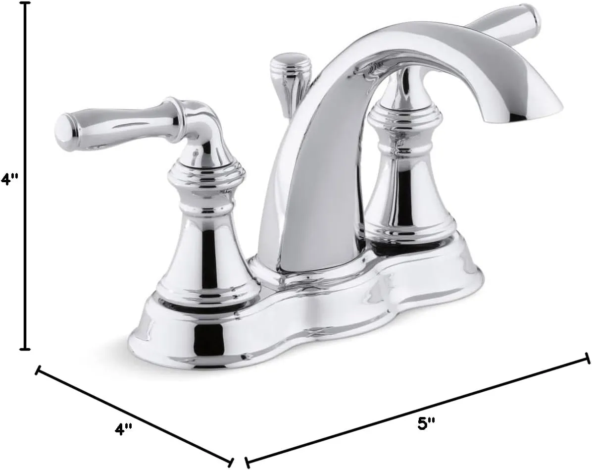 KOHLER 393-N4-CP Devonshire Centerset 4 inch Bathroom Faucet with Pop-Up Drain Assembly, 2-Handle Bathroom Sink Faucet, 1.2 gpm, Polished Chrome