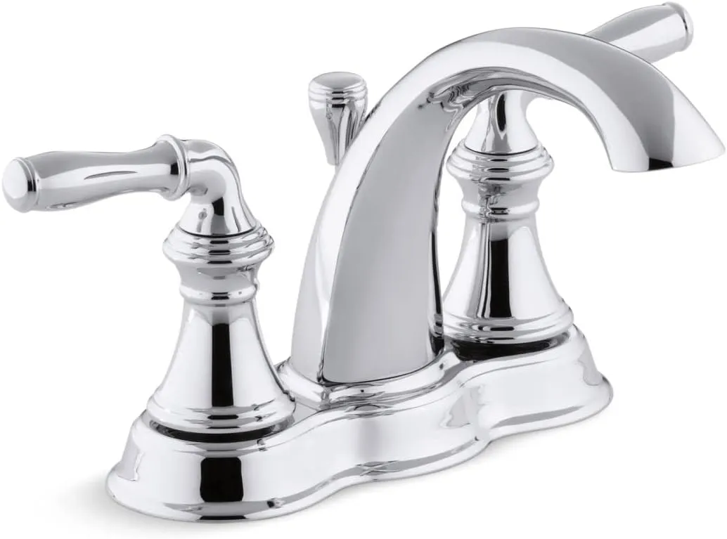 KOHLER 393-N4-CP Devonshire Centerset 4 inch Bathroom Faucet with Pop-Up Drain Assembly, 2-Handle Bathroom Sink Faucet, 1.2 gpm, Polished Chrome