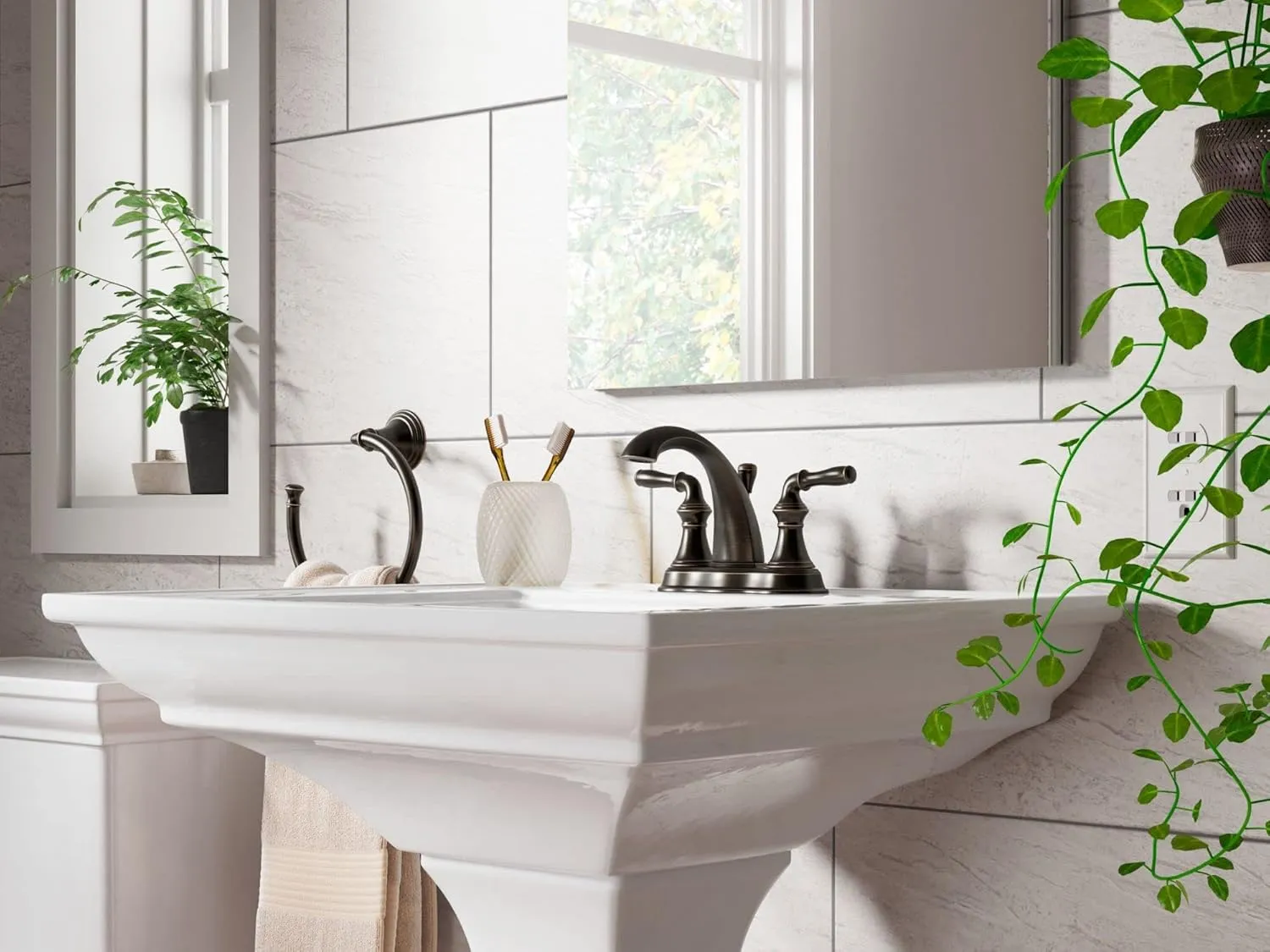 KOHLER 393-N4-CP Devonshire Centerset 4 inch Bathroom Faucet with Pop-Up Drain Assembly, 2-Handle Bathroom Sink Faucet, 1.2 gpm, Polished Chrome