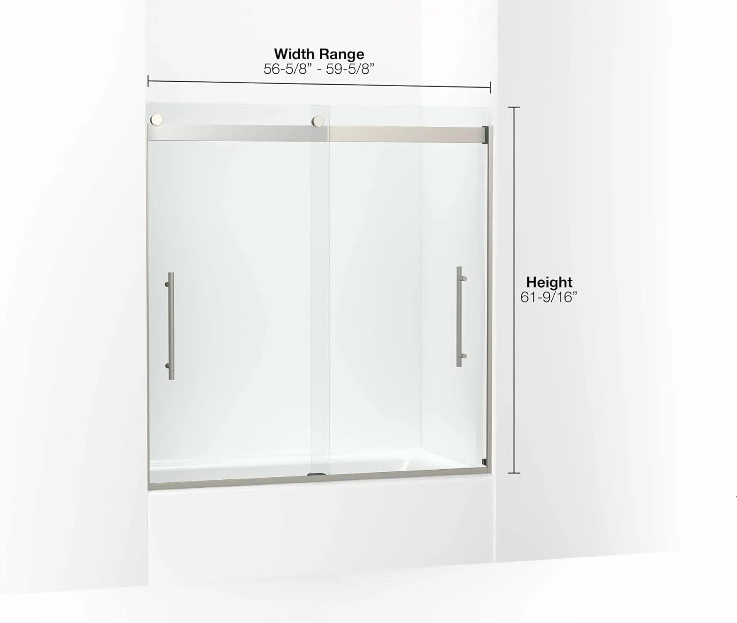 KOHLER 702419-L-SHP LEVITY™ PLUS 5/16 BATH DOOR 62x59-5/8 with Vertical Ladder Handle in Polished Silver