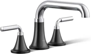 Kohler T27417-4-CBL Tone Deck-Mount Bath Faucet Set, Bathtub Faucet with Two Lever Handles, Polished Chrome with Matte Black