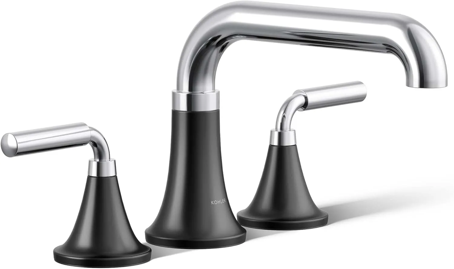 Kohler T27417-4-CBL Tone Deck-Mount Bath Faucet Set, Bathtub Faucet with Two Lever Handles, Polished Chrome with Matte Black