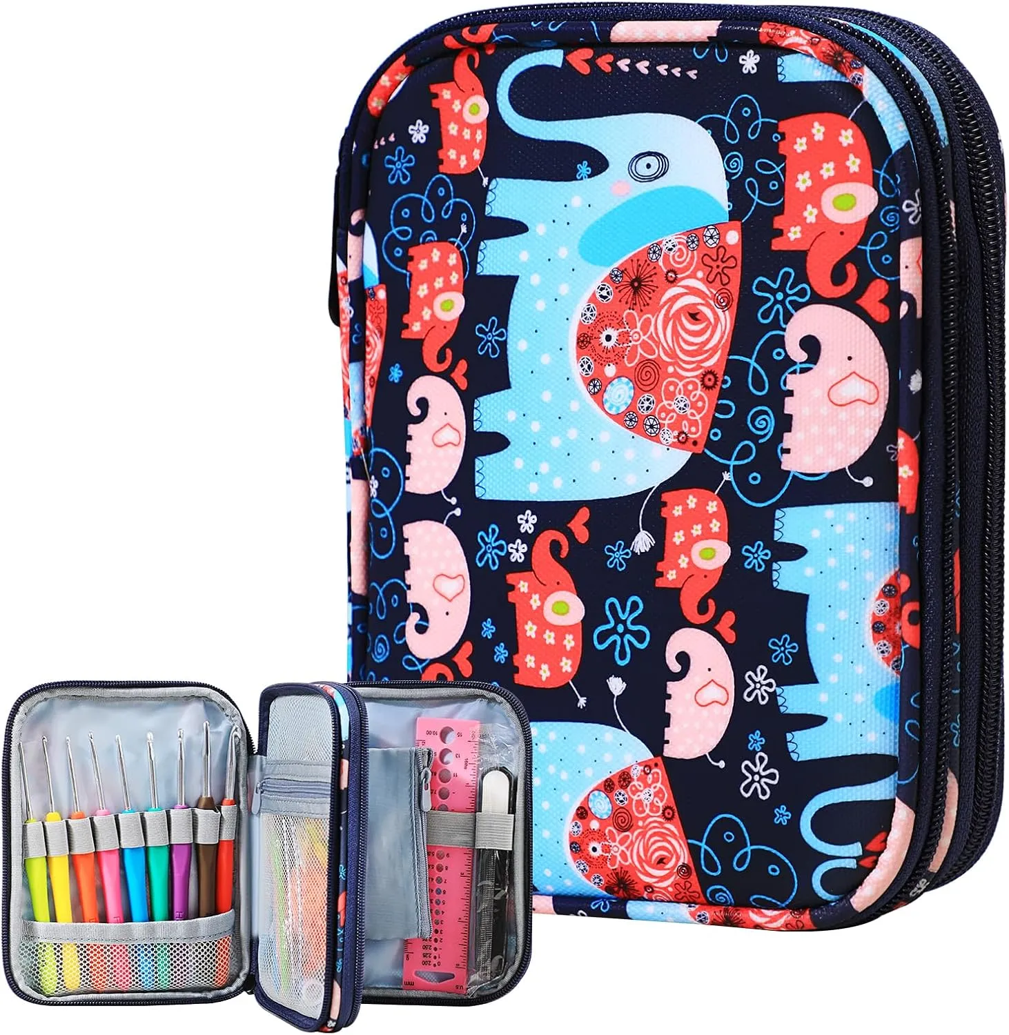 KOKNIT Crochet Hook Case, Zipper Storage Organizer Bag with Web Pockets for Crochet Needles/Knitting Accessories/Crochet Hook Kit Tools, Lightweight, Easy to Hold