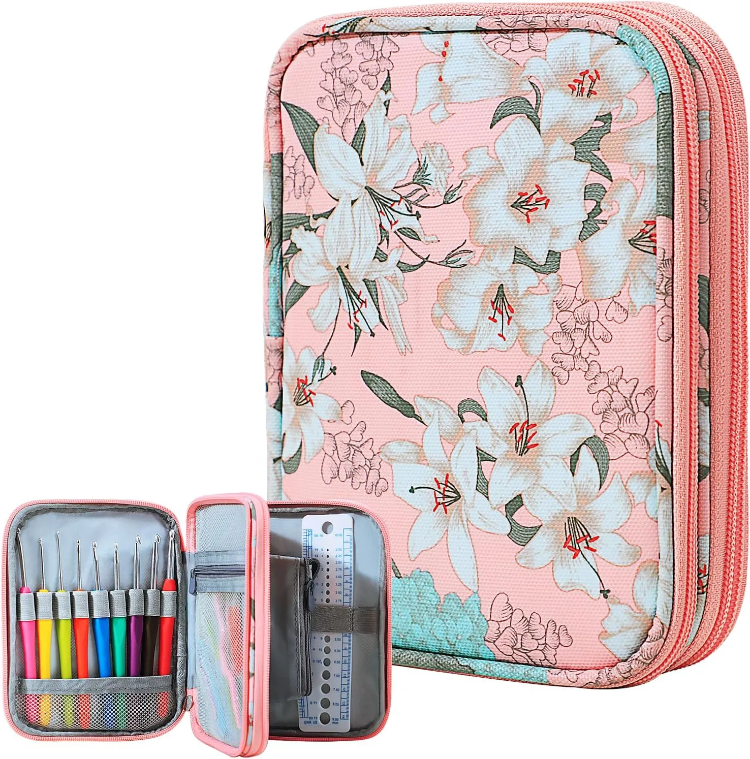 KOKNIT Crochet Hook Case, Zipper Storage Organizer Bag with Web Pockets for Crochet Needles/Knitting Accessories/Crochet Hook Kit Tools, Lightweight, Easy to Hold