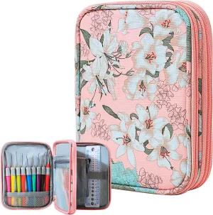 KOKNIT Crochet Hook Case, Zipper Storage Organizer Bag with Web Pockets for Crochet Needles/Knitting Accessories/Crochet Hook Kit Tools, Lightweight, Easy to Hold