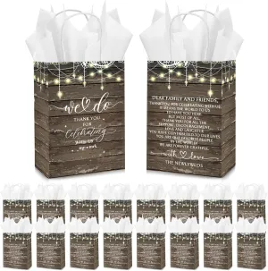 Kolldenn 50 Set Small Wedding Gift Bags with Tissue Paper Wedding Welcome Favor Paper Bags for Guests with Handles Thank You Bridal Shower Hotel Small Size 5.91 x 3.15 x 8.27 Inches