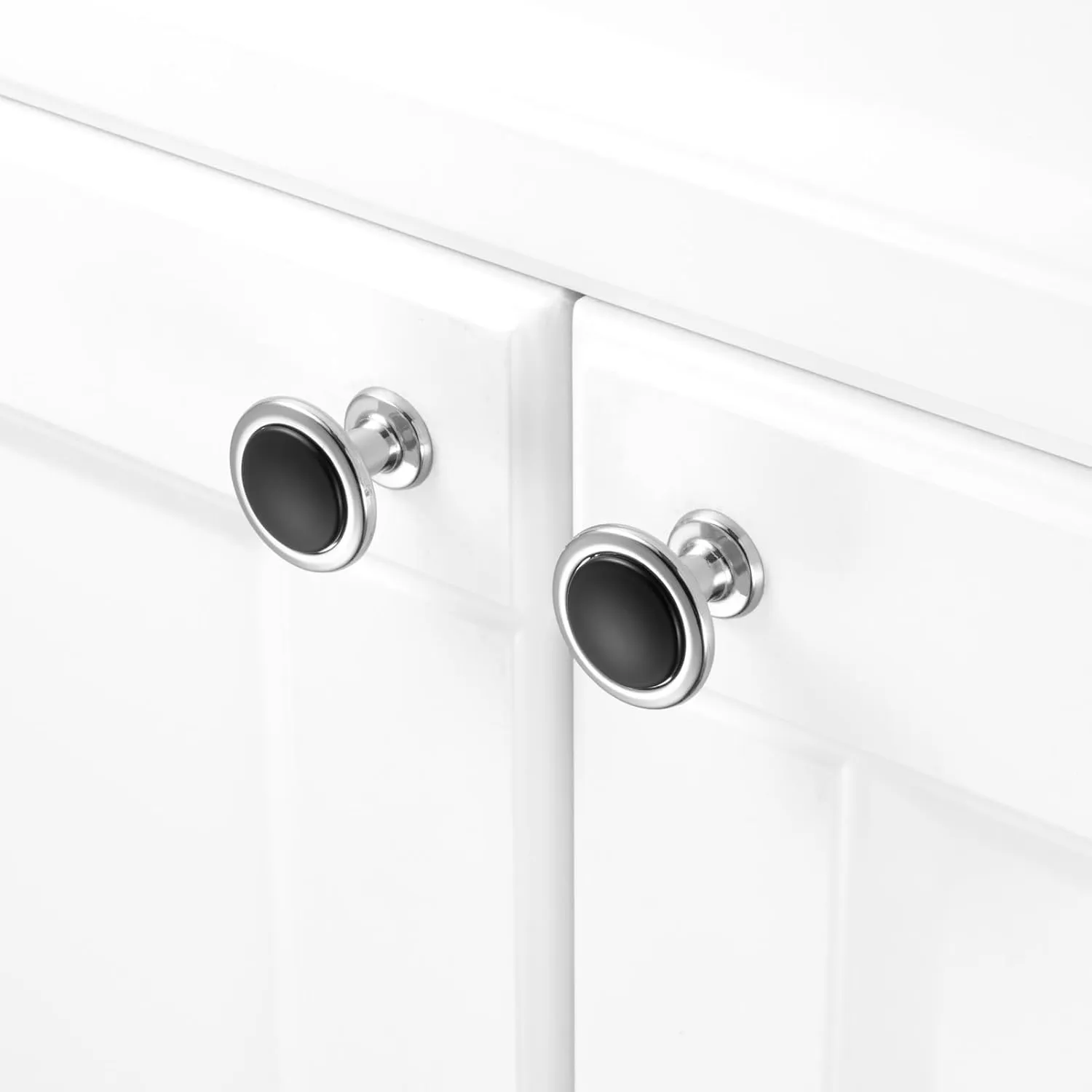 KOOFIZO Black and Chrome Cabinet Knobs, 10-Pack Round Cabinet Pulls Kitchen Handles (Dia.1-1/5 Inch), 2 Color Hardware for Kitchen Door, Bedroom Dresser Drawer, Bathroom Vanity, Cupboard
