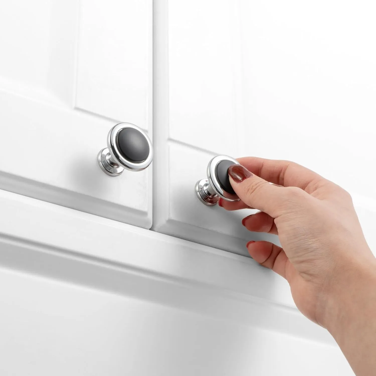 KOOFIZO Black and Chrome Cabinet Knobs, 10-Pack Round Cabinet Pulls Kitchen Handles (Dia.1-1/5 Inch), 2 Color Hardware for Kitchen Door, Bedroom Dresser Drawer, Bathroom Vanity, Cupboard