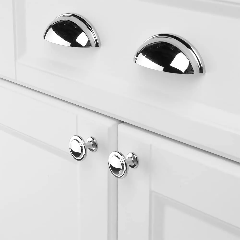 KOOFIZO Polished Chrome Cabinet Knobs, Round Cabinet Pulls Kitchen Handles (Dia.1-1/5 Inch), 10-Pack Hardware for Kitchen Door, Bedroom Dresser Drawer, Bathroom Vanity, Cupboard