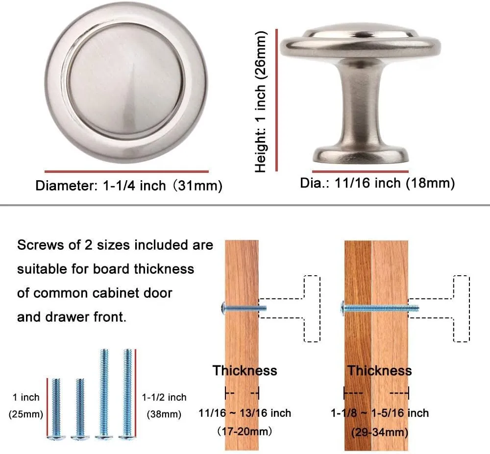 KOOFIZO Polished Chrome Cabinet Knobs, Round Cabinet Pulls Kitchen Handles (Dia.1-1/5 Inch), 10-Pack Hardware for Kitchen Door, Bedroom Dresser Drawer, Bathroom Vanity, Cupboard