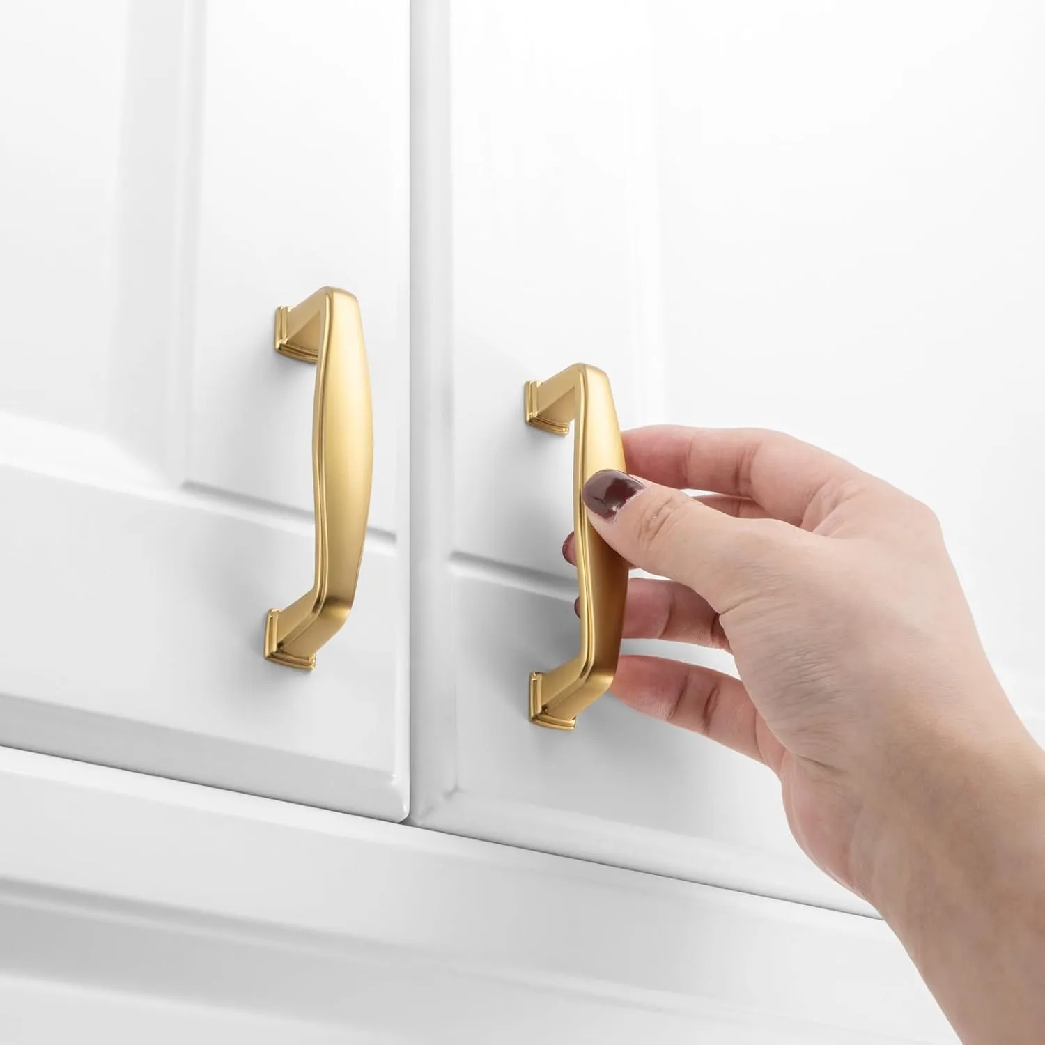 KOOFIZO Square Foot Cabinet Arch Pull - Brushed Gold Furniture Handle, 3 Inch/76mm Screw Spacing, 10-Pack for Kitchen Cupboard Door, Bedroom Dresser Drawer, Bathroom Furniture Hardware