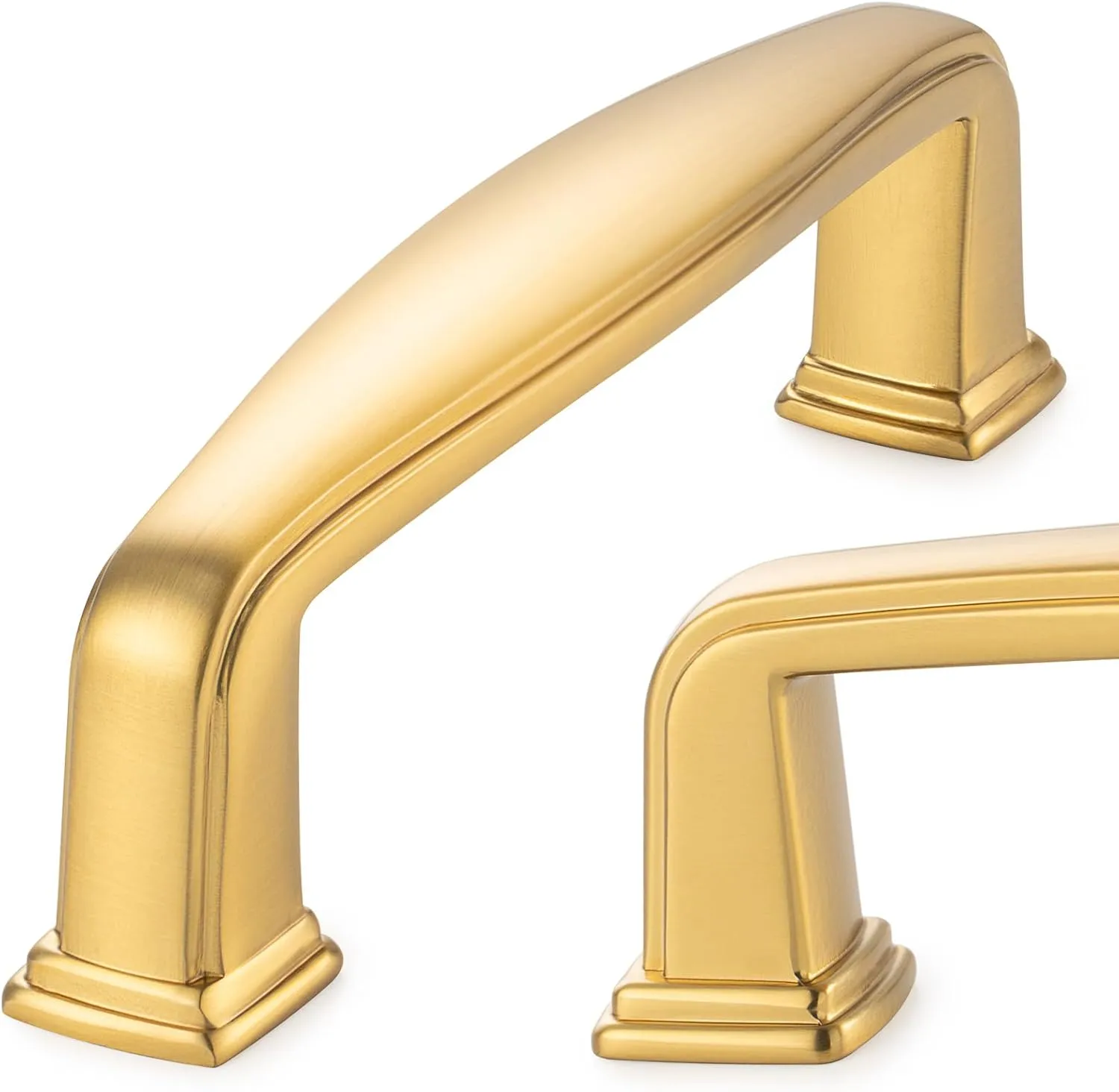 KOOFIZO Square Foot Cabinet Arch Pull - Brushed Gold Furniture Handle, 3 Inch/76mm Screw Spacing, 10-Pack for Kitchen Cupboard Door, Bedroom Dresser Drawer, Bathroom Furniture Hardware