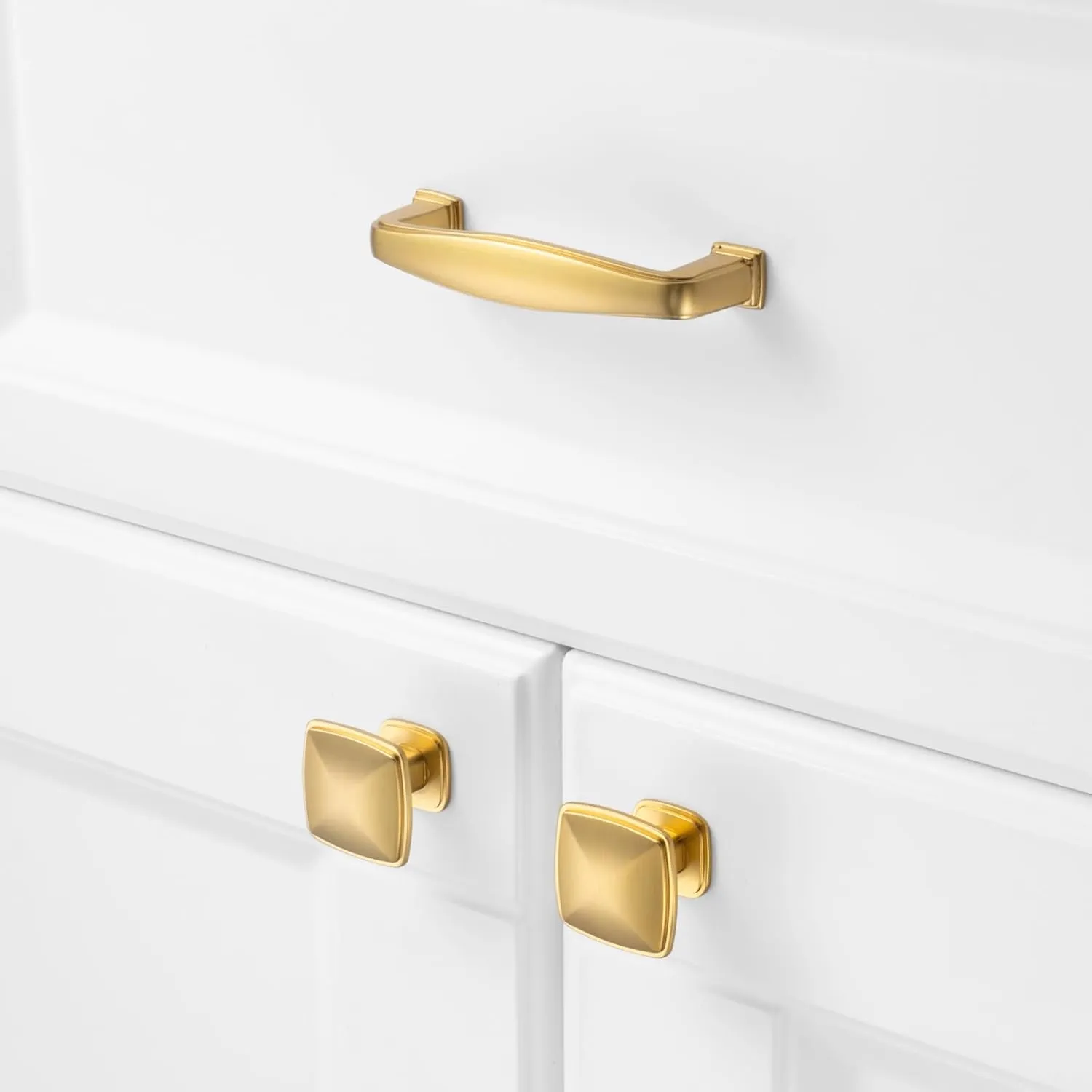 KOOFIZO Square Foot Cabinet Arch Pull - Brushed Gold Furniture Handle, 3 Inch/76mm Screw Spacing, 10-Pack for Kitchen Cupboard Door, Bedroom Dresser Drawer, Bathroom Furniture Hardware