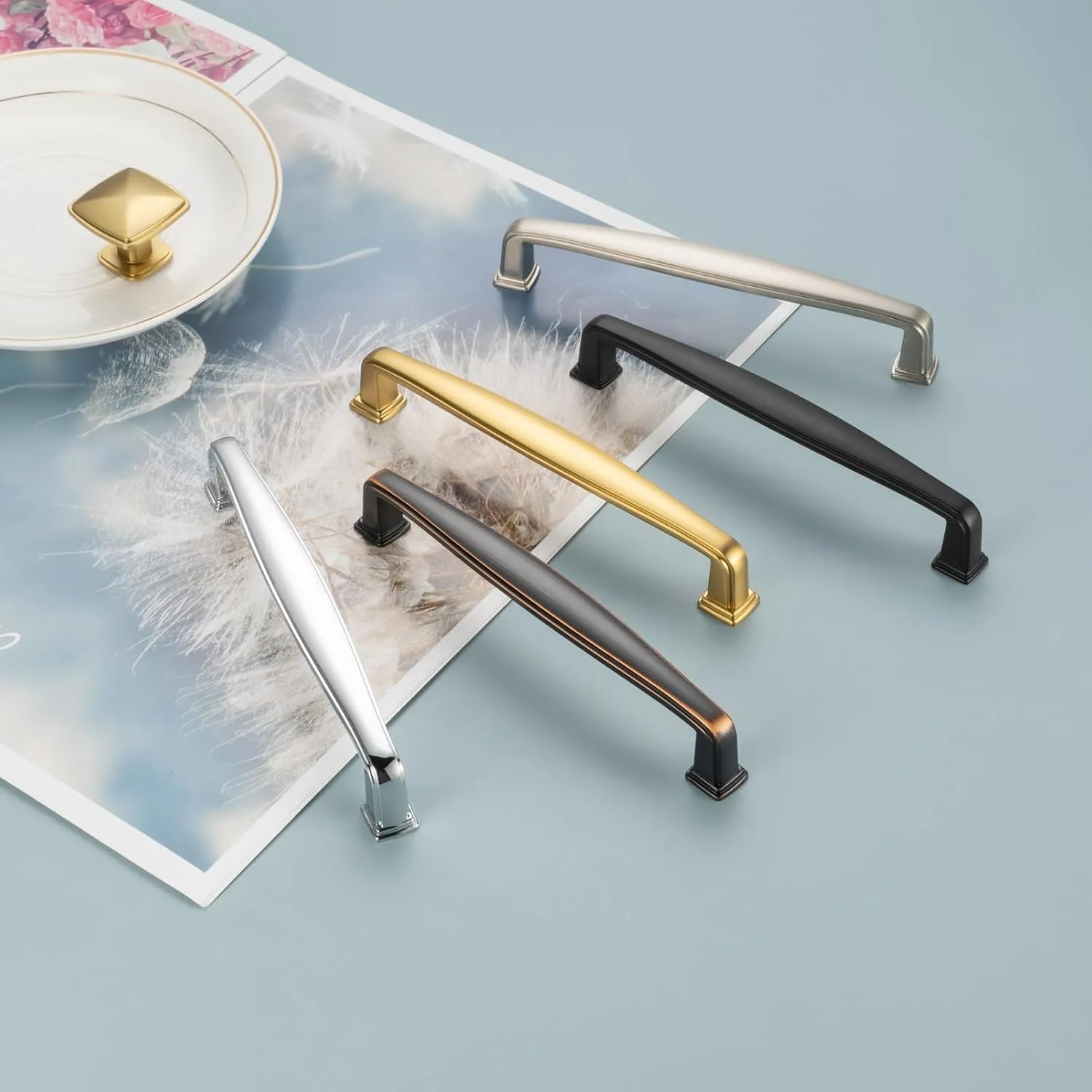 KOOFIZO Square Foot Cabinet Arch Pull - Brushed Gold Furniture Handle, 3 Inch/76mm Screw Spacing, 10-Pack for Kitchen Cupboard Door, Bedroom Dresser Drawer, Bathroom Furniture Hardware